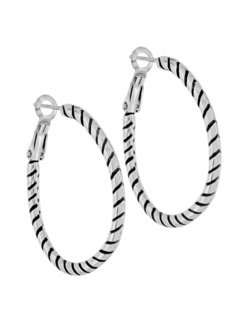 New Brighton Silver Plated Etched Twist Oval Hoop Charm Medium Earrings